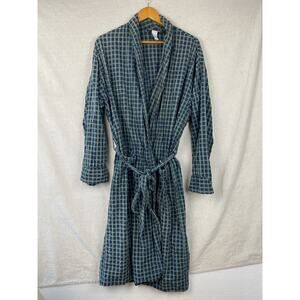 VTG 80s 90s Christian Dior Robe Blue Green Plaid Belted Pockets